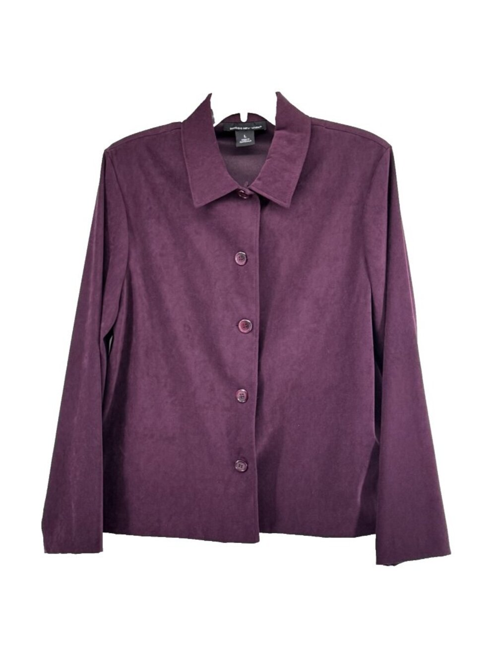 Briggs New York Women's Blazer Button Front Jacket LG Plum Purple Shoulder Pads